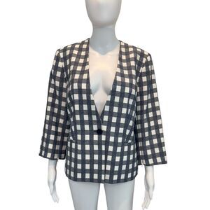 Nine West‎ Gingham Navy White Checkered Blazer Size 10